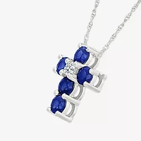 Womens Lab Created Blue Sapphire Sterling Silver Round 18 Inch Pendant Necklace