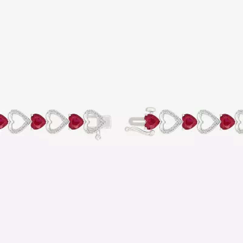 Womens Lab Created Red Ruby Sterling Silver Heart Tennis Bracelet