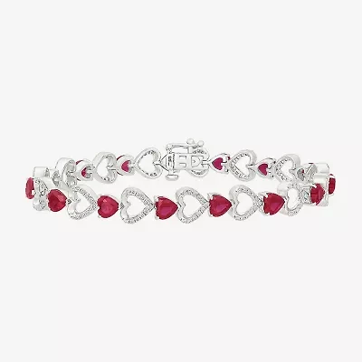 Womens Lab Created Red Ruby Sterling Silver Heart Tennis Bracelet