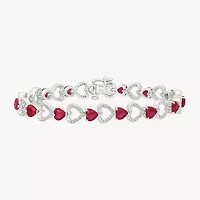 Womens Lab Created Red Ruby Sterling Silver Heart Tennis Bracelet