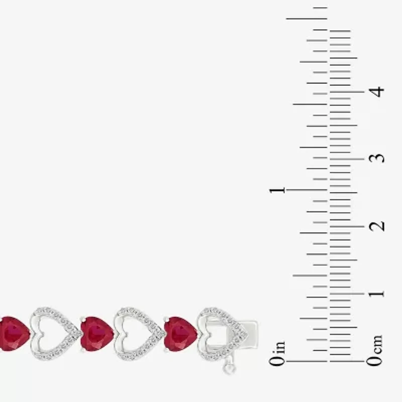 Womens Lab Created Red Ruby Sterling Silver Heart Tennis Bracelet