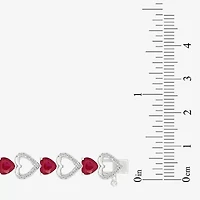 Womens Lab Created Red Ruby Sterling Silver Heart Tennis Bracelet