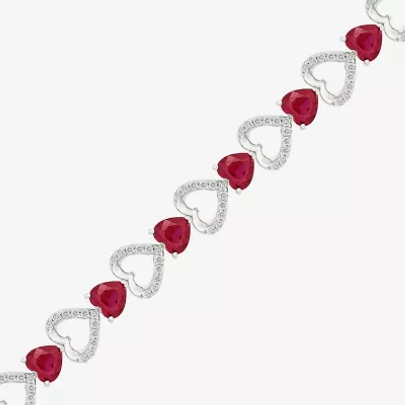 Womens Lab Created Red Ruby Sterling Silver Heart Tennis Bracelet