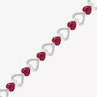Womens Lab Created Red Ruby Sterling Silver Heart Tennis Bracelet