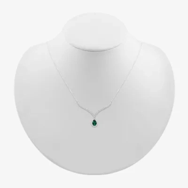 Womens Green Sterling Silver 16 1/2 Inch Collar Necklace