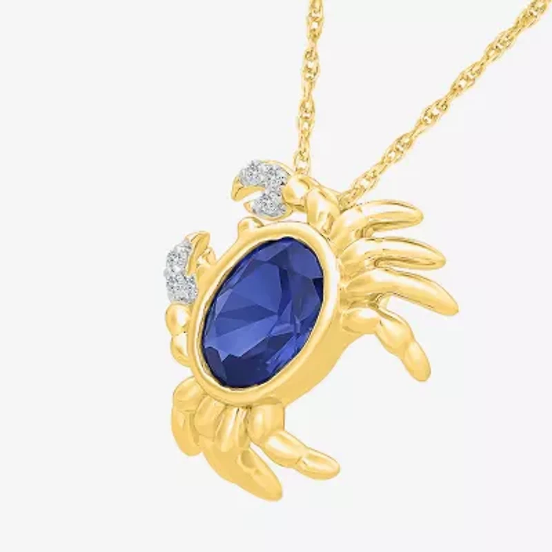 Womens Lab Created Blue Sapphire 14K Gold Over Silver Oval 18 Inch Pendant Necklace