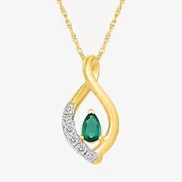 Womens Lab Created Green Emerald Sterling Silver Pear 18 Inch Pendant Necklace