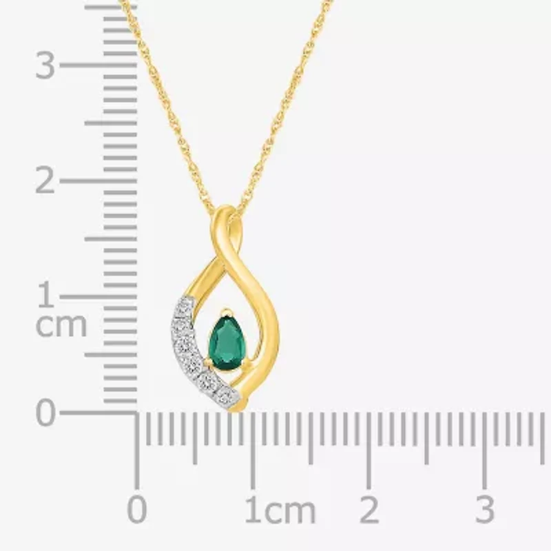 Womens Lab Created Green Emerald Sterling Silver Pear 18 Inch Pendant Necklace