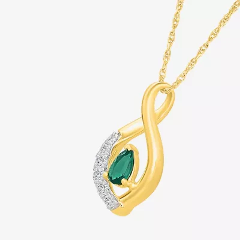 Womens Lab Created Green Emerald Sterling Silver Pear 18 Inch Pendant Necklace