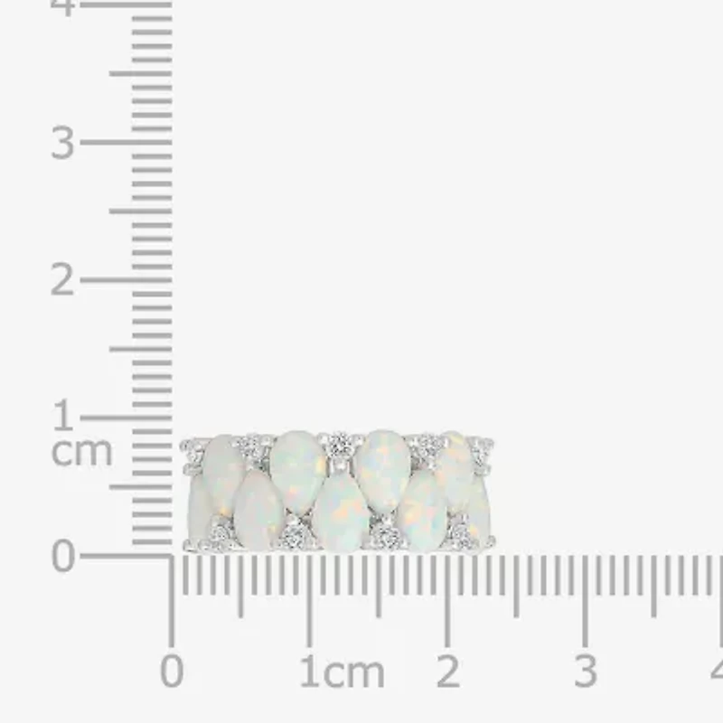 Womens 9M Lab Created White Opal Sterling Silver Band