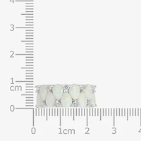 Womens 9M Lab Created White Opal Sterling Silver Band