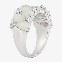 Womens 9M Lab Created White Opal Sterling Silver Band
