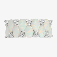 Womens 9M Lab Created White Opal Sterling Silver Band