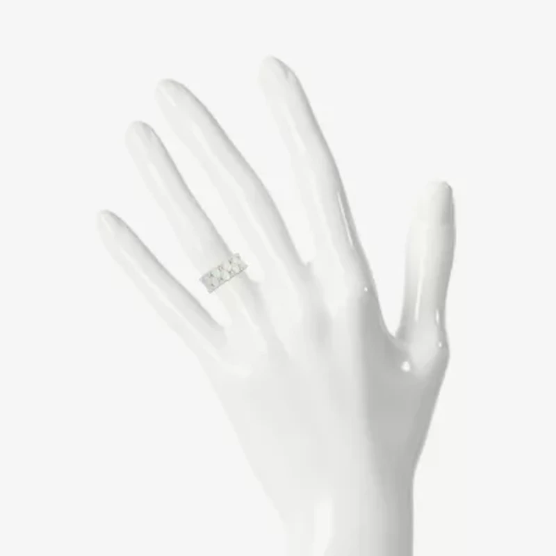 Womens 9M Lab Created White Opal Sterling Silver Band