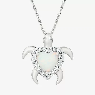 Womens Lab Created Multi Color Opal Sterling Silver Heart 18 Inch Pendant Necklace