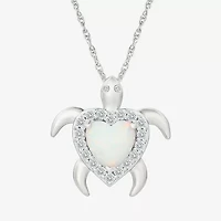 Womens Lab Created Multi Color Opal Sterling Silver Heart 18 Inch Pendant Necklace