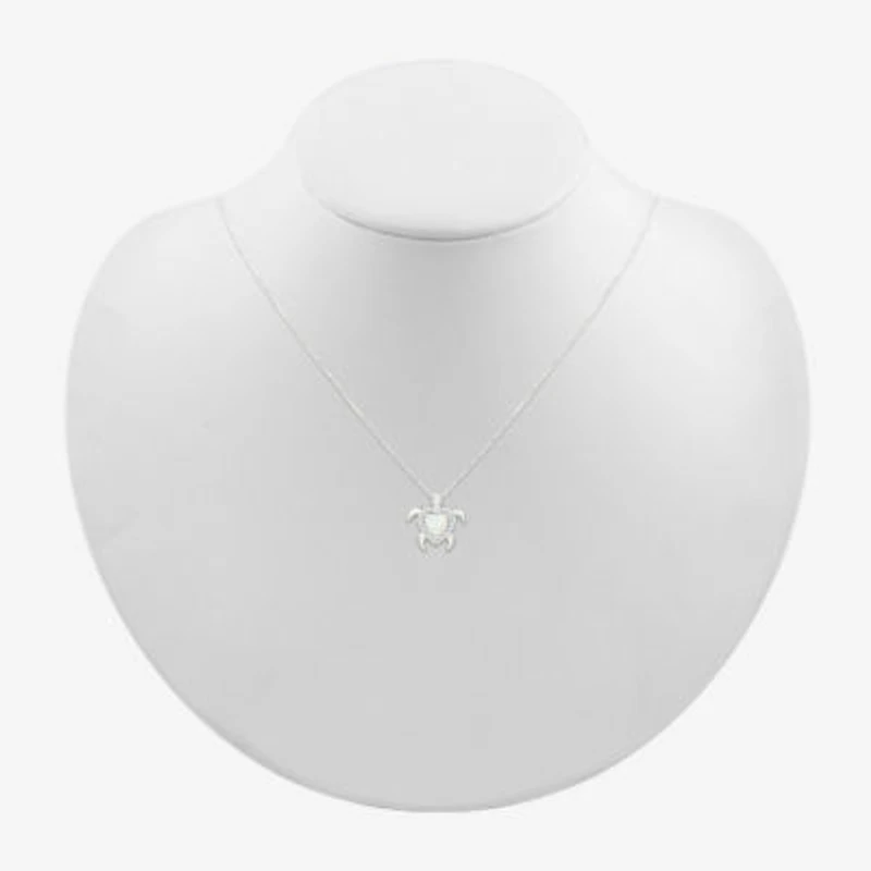 Womens Lab Created Multi Color Opal Sterling Silver Heart 18 Inch Pendant Necklace