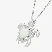 Womens Lab Created Multi Color Opal Sterling Silver Heart 18 Inch Pendant Necklace