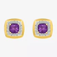 Genuine Purple Amethyst Sterling Silver 11mm Cushion Stud Earrings