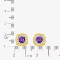 Genuine Purple Amethyst Sterling Silver 11mm Cushion Stud Earrings