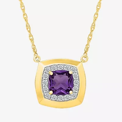 Womens Purple Amethyst Sterling Silver 17 1/2 Inch Locket Necklace