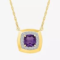 Womens Purple Amethyst Sterling Silver 17 1/2 Inch Locket Necklace