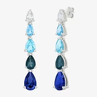 Womens Lab Created Blue Sapphire Sterling Silver Pear Drop Earrings