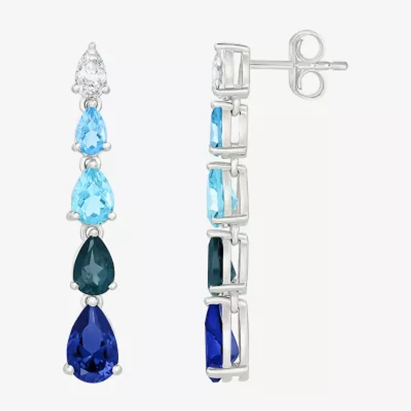 Womens Lab Created Blue Sapphire Sterling Silver Pear Drop Earrings