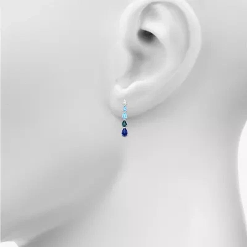 Womens Lab Created Blue Sapphire Sterling Silver Pear Drop Earrings