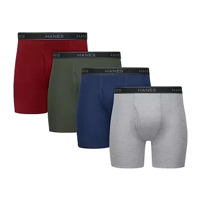 Hanes Cotton Mens 4 Pack Boxer Briefs J742a4