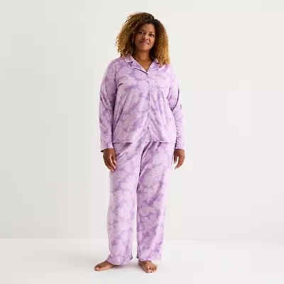 Adonna Womens Fleece Long Sleeve 2-pc. Pajama Set