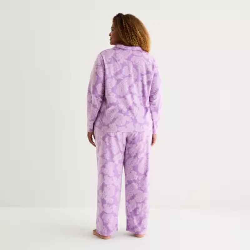 Adonna Womens Fleece Long Sleeve 2-pc. Pajama Set