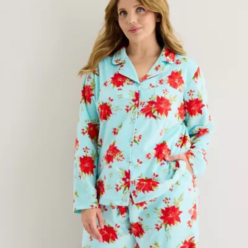 Adonna Womens Fleece Long Sleeve 2-pc. Pajama Sets