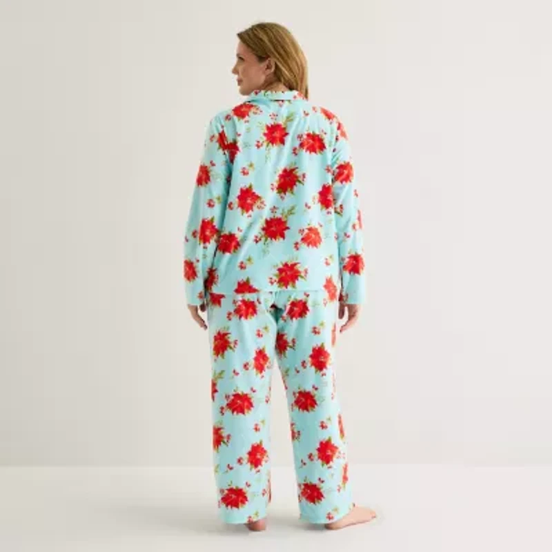 Adonna Womens Fleece Long Sleeve 2-pc. Pajama Sets