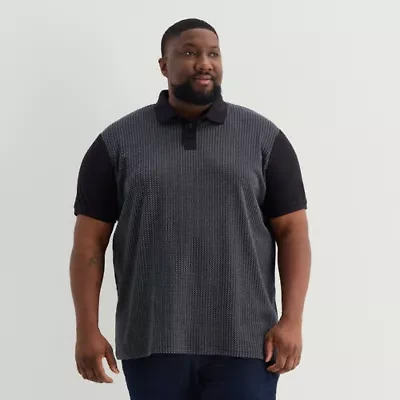 Shaquille O'Neal XLG™ Jacquard Big and Tall Mens Regular Fit Short Sleeve Polo Shirt