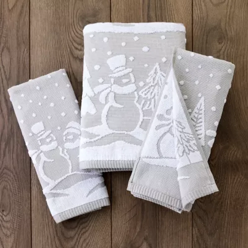 Saturday Knight Scenic Snowmen Embellished Holiday Bath Towel
