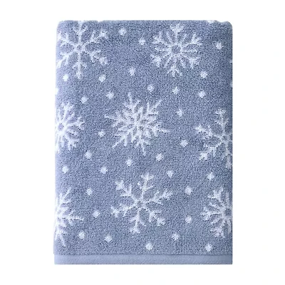 Saturday Knight Scattered Snowflakes Embellished Holiday Bath Towel
