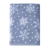 Saturday Knight Scattered Snowflakes Embellished Holiday Bath Towel