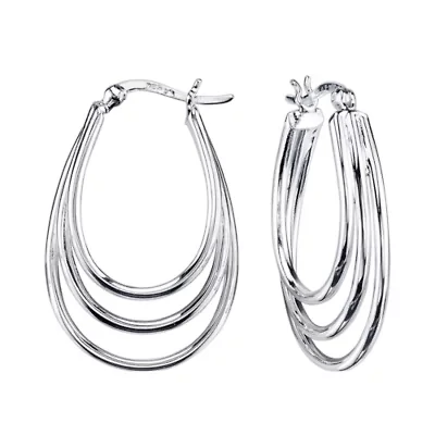 Sterling Silver Triple Oval Hoop Earrings