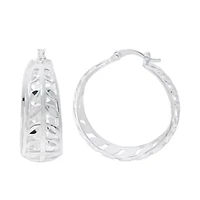 Sterling Silver Diamond-Cut Leaf Hoop Earrings
