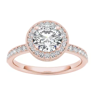 Womens 1 1/2 CT. T.W. Natural White Diamond 14K Gold Round Halo Engagement Ring
