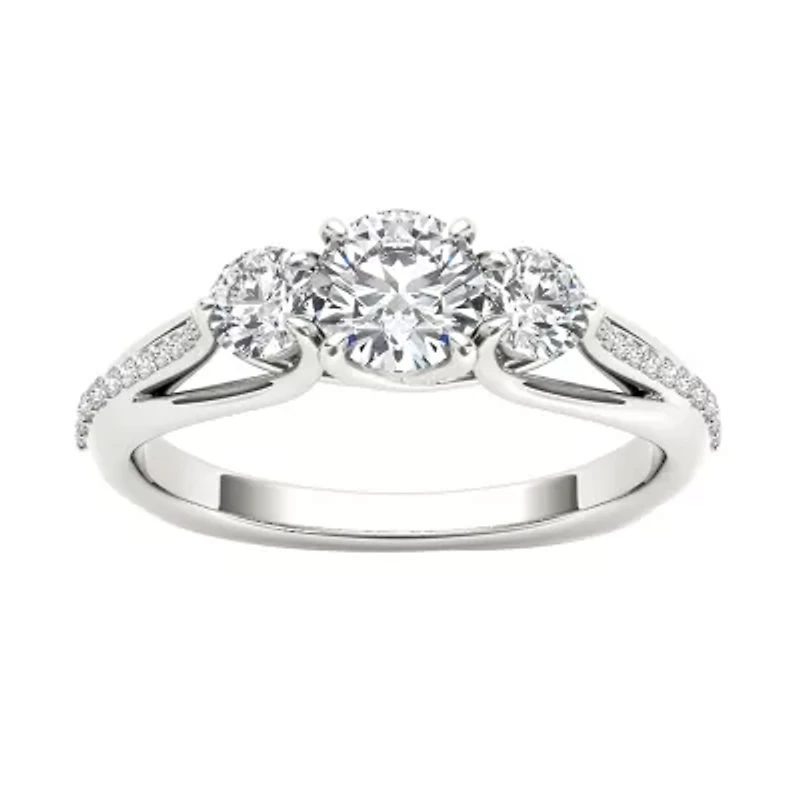 Love Lives Forever Womens 1 1/2 CT. T.W. Natural White Diamond 14K Gold Round 3-Stone Engagement Ring