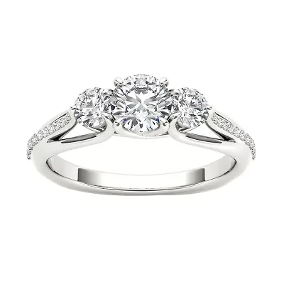 Love Lives Forever Womens 1 1/2 CT. T.W. Natural White Diamond 14K Gold Round 3-Stone Engagement Ring
