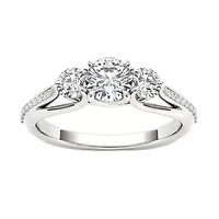 Love Lives Forever Womens 1 1/2 CT. T.W. Natural White Diamond 14K Gold Round 3-Stone Engagement Ring