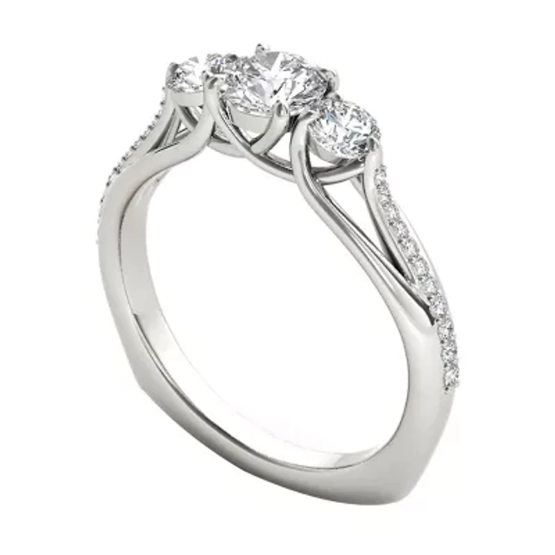 Love Lives Forever Womens 1 1/2 CT. T.W. Natural White Diamond 14K Gold Round 3-Stone Engagement Ring