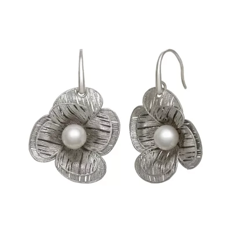 Cultured Freshwater Pearl Sterling Silver Flower Earring