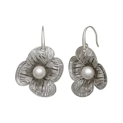 Cultured Freshwater Pearl Sterling Silver Flower Earring