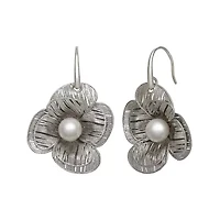 Cultured Freshwater Pearl Sterling Silver Flower Earring
