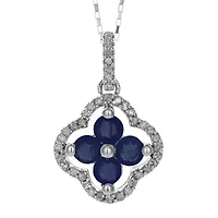 1/8 CT. T.W. Diamond and Genuine Sapphire 10K White Gold Flower Pendant Necklace