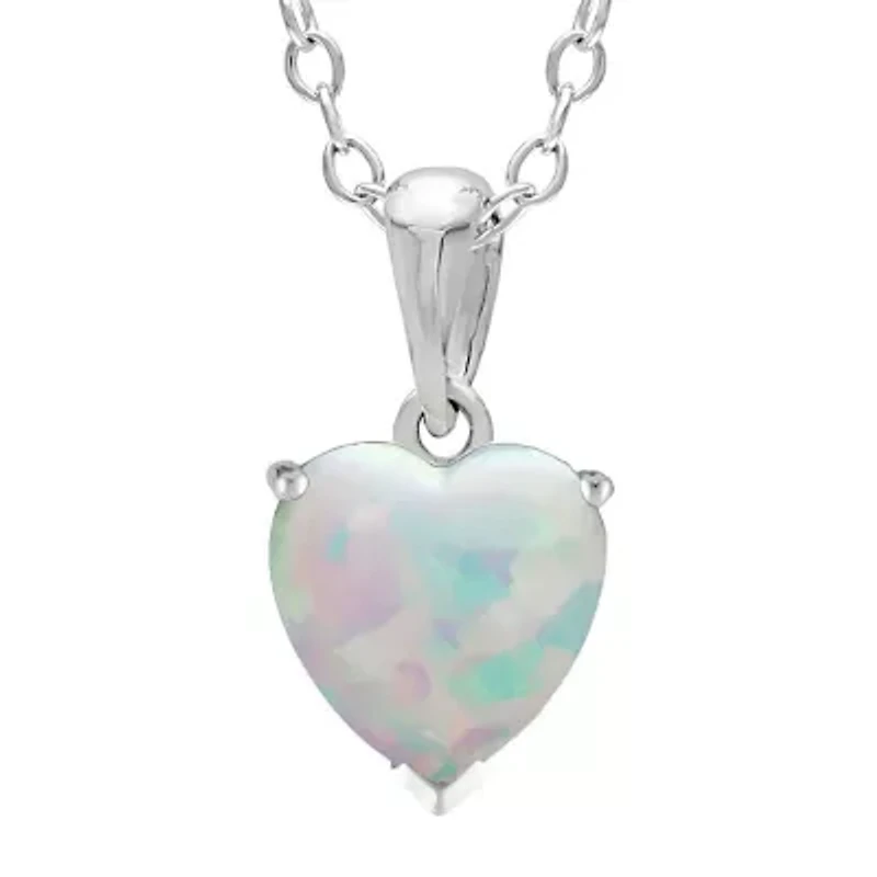 Heart-Shaped Lab-Created Opal Sterling Silver Pendant Necklace